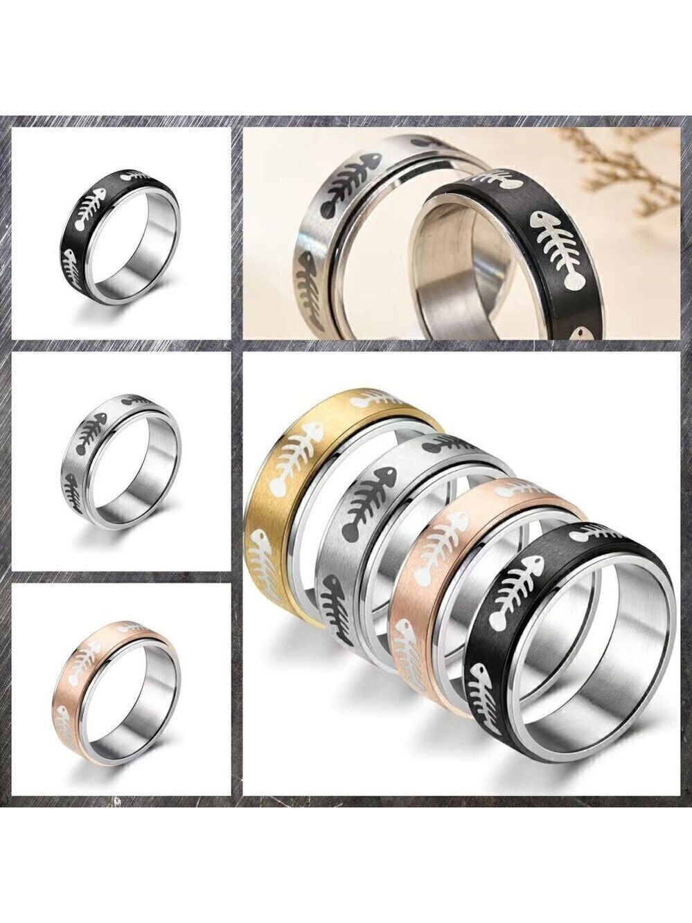 Spinner Fidget Ring Fish Skeleton #1152